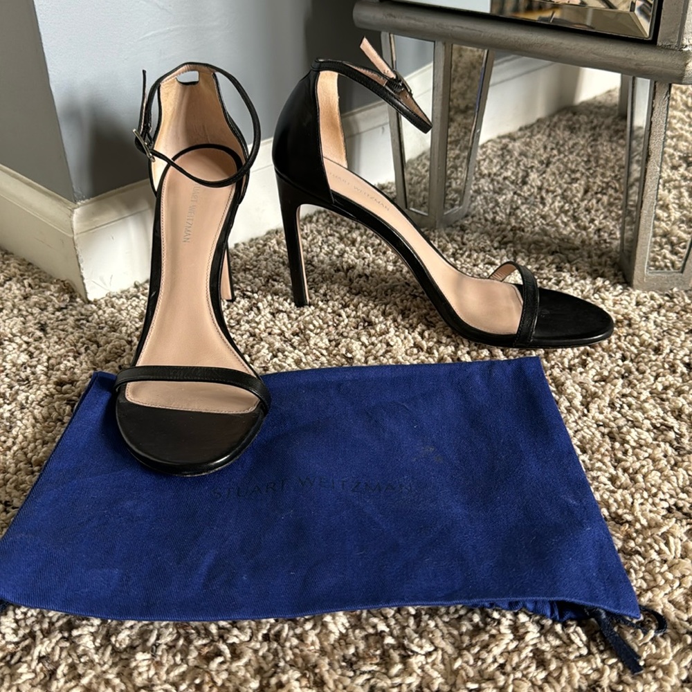 Stuart Weitzman nudist heels black leather sz 8